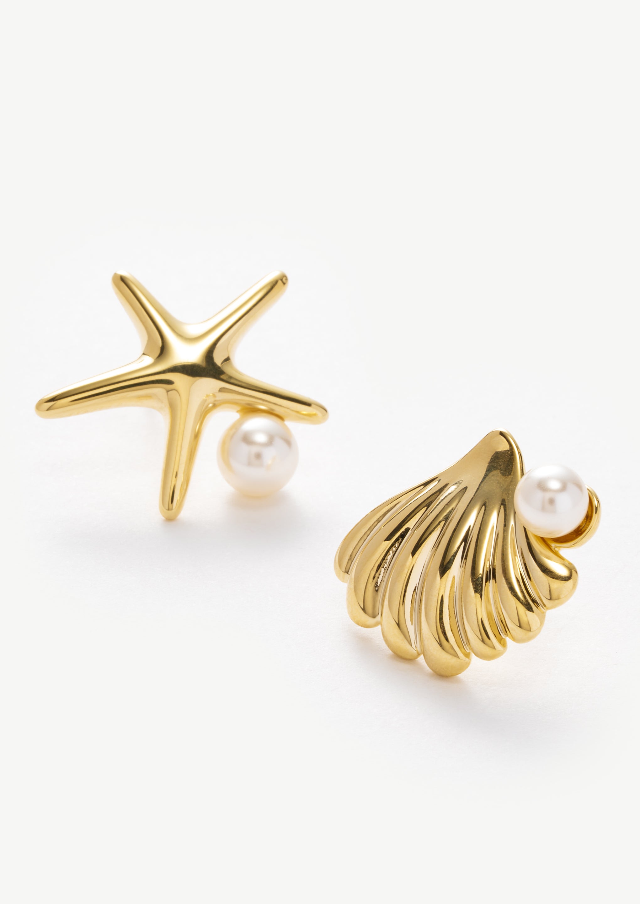 Starfish Shell Pearl Stud Earrings