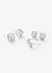 Square Pave Stud Earrings Set