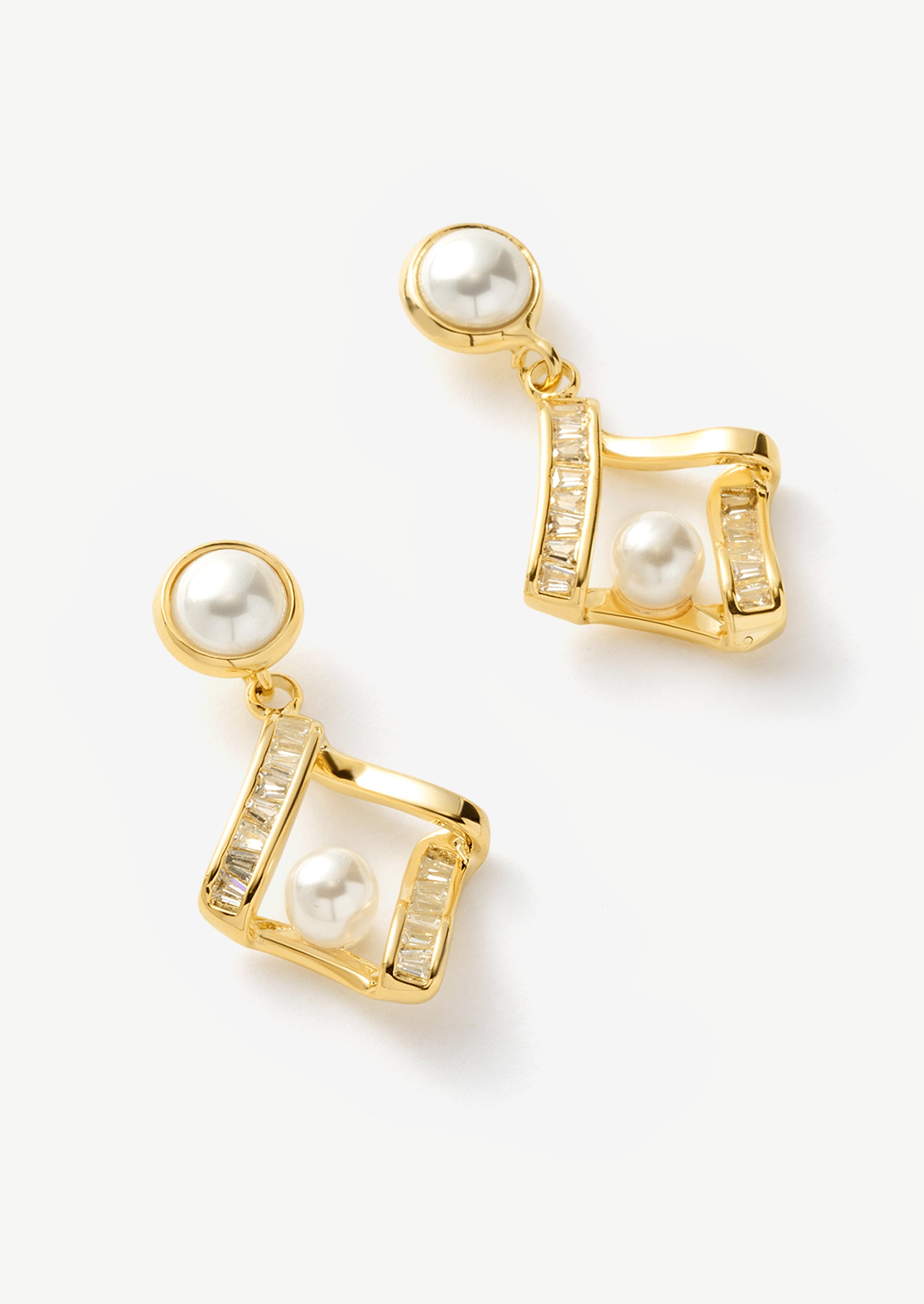 Geometric Pearl Stud Earrings