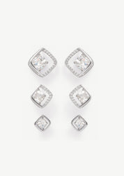 Square Pave Stud Earrings Set