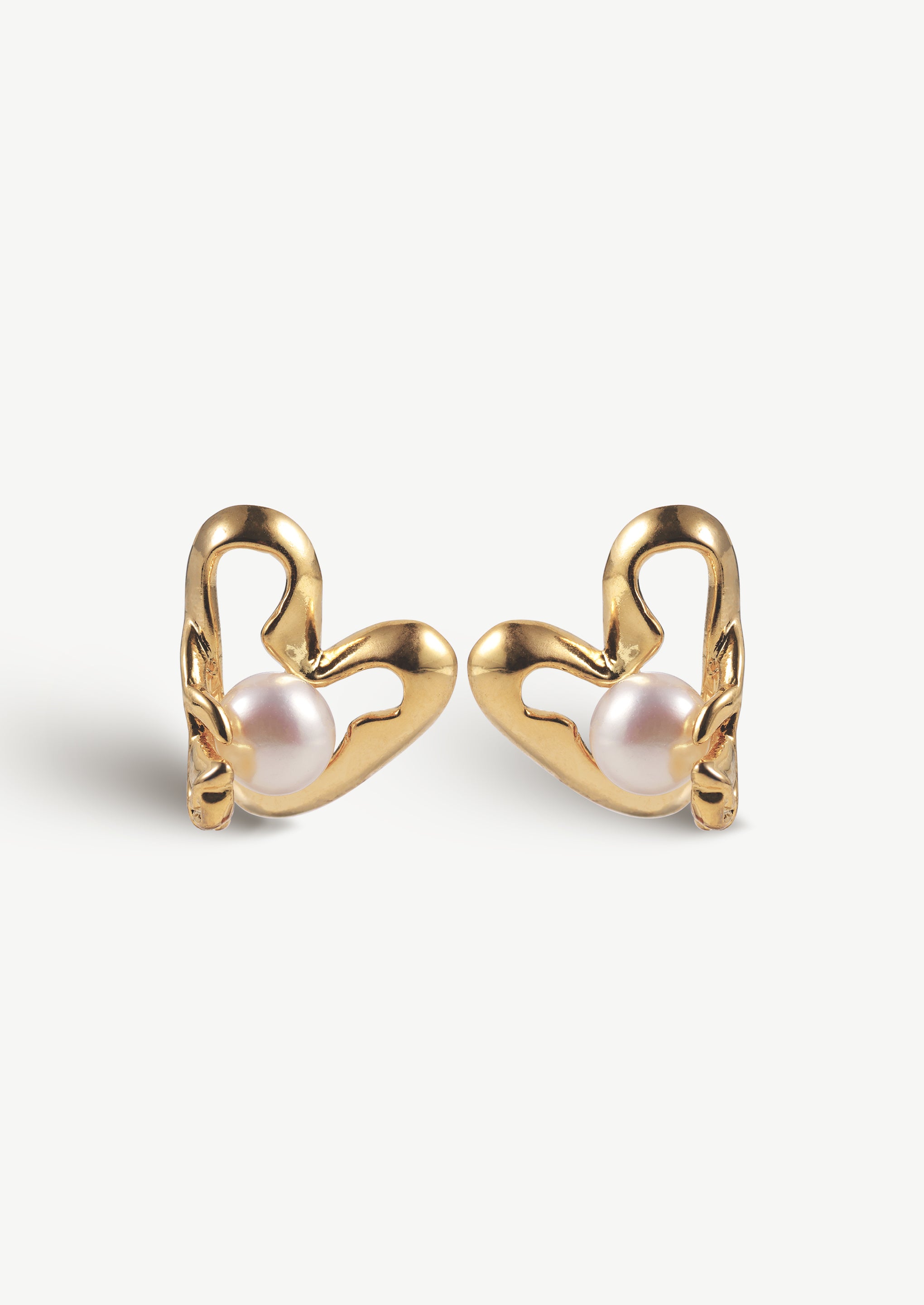 Open Heart Pearl Stud Earrings