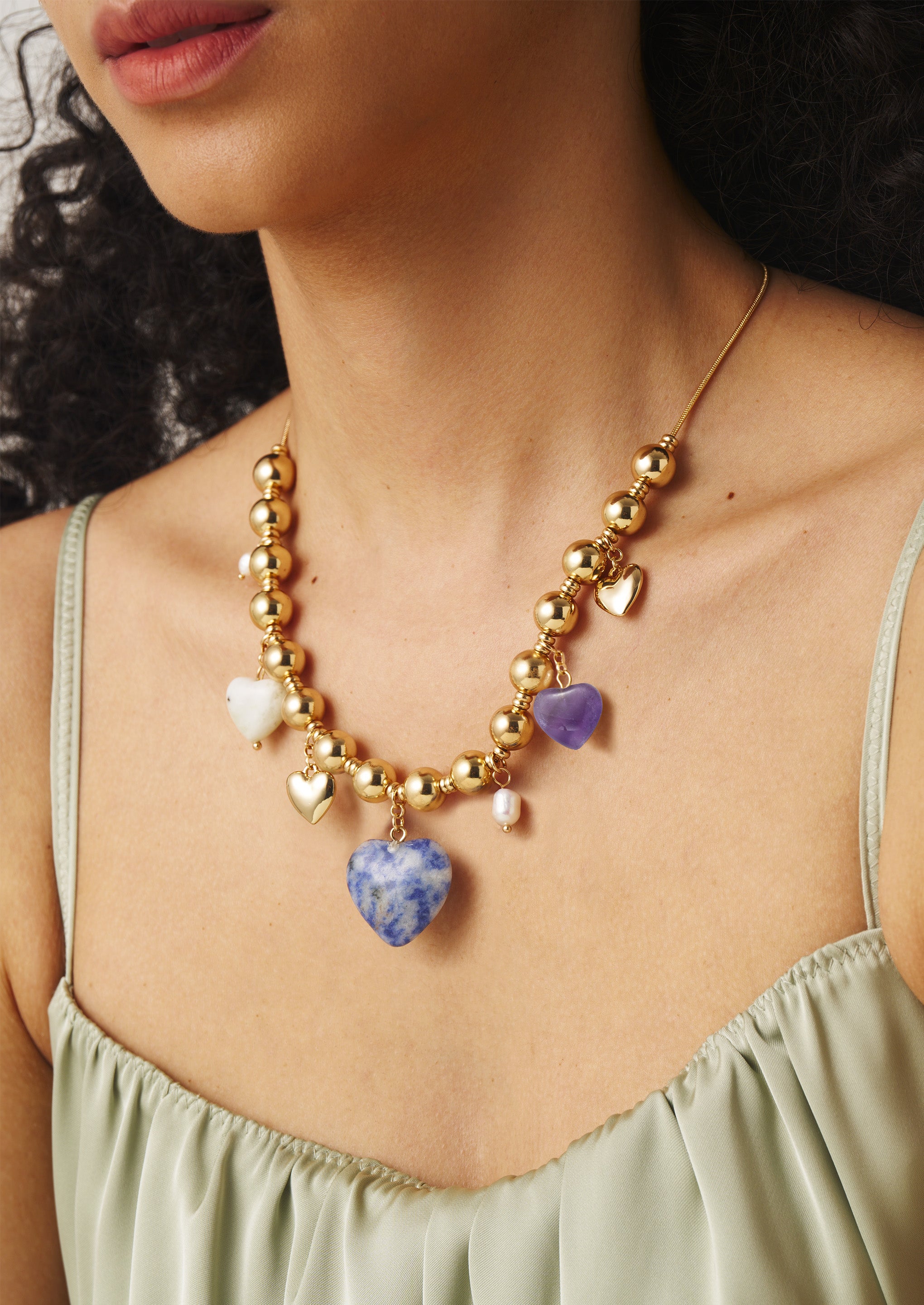 Heart Gold Bead Necklace