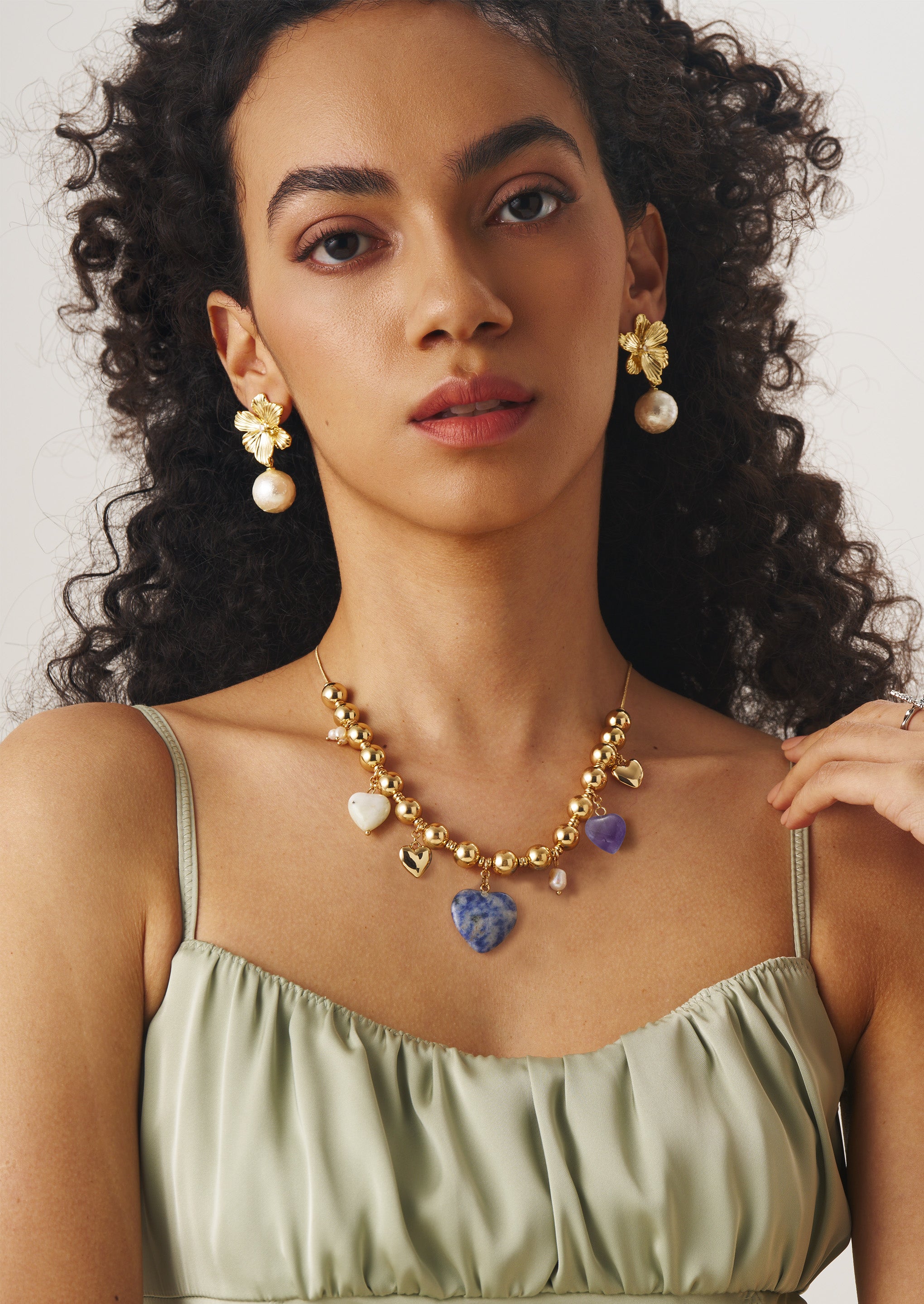 Heart Gold Bead Necklace