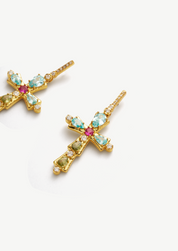 Cross Gemstone Stud Earrings