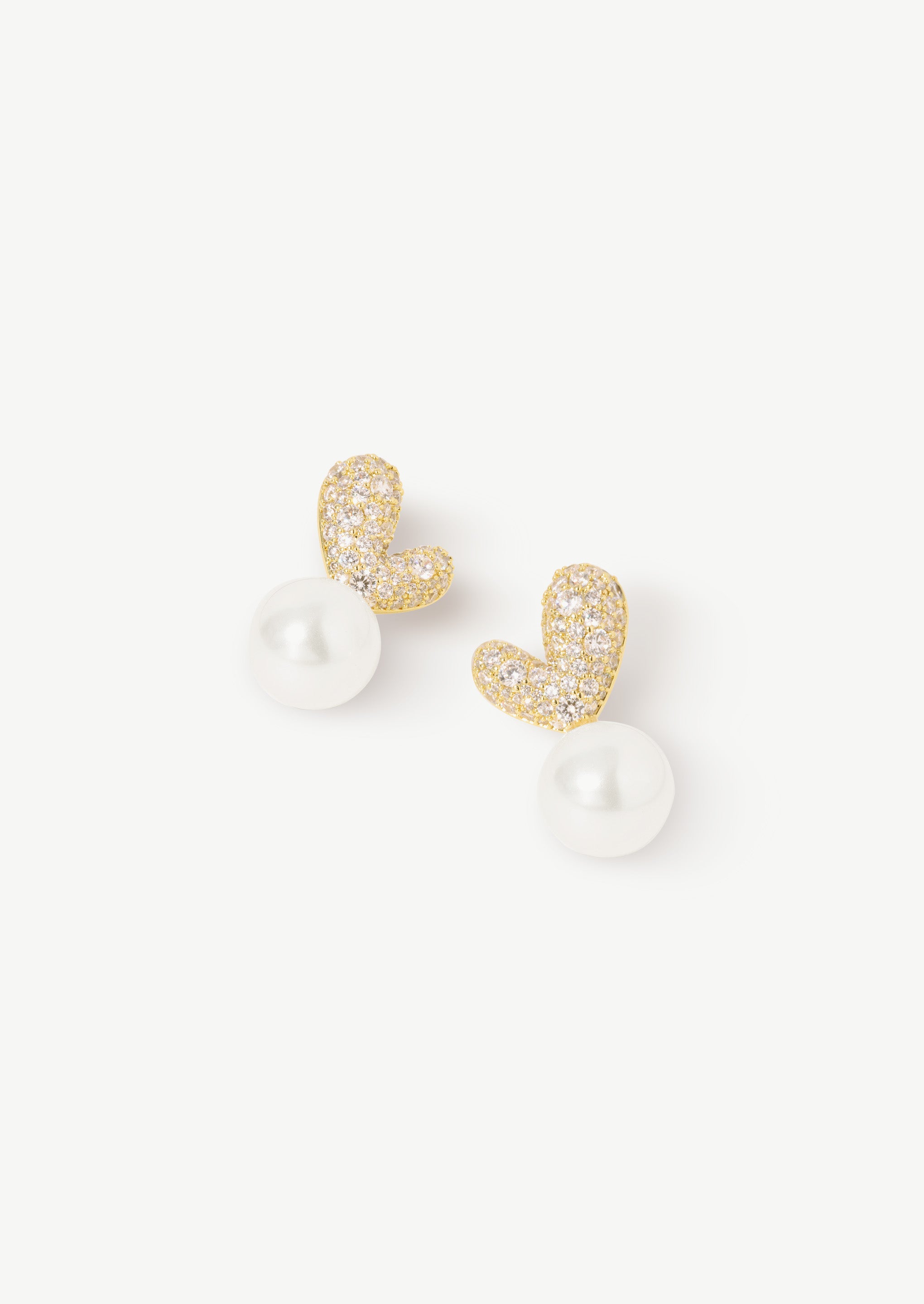 Pave Heart Pearl Stud Earrings