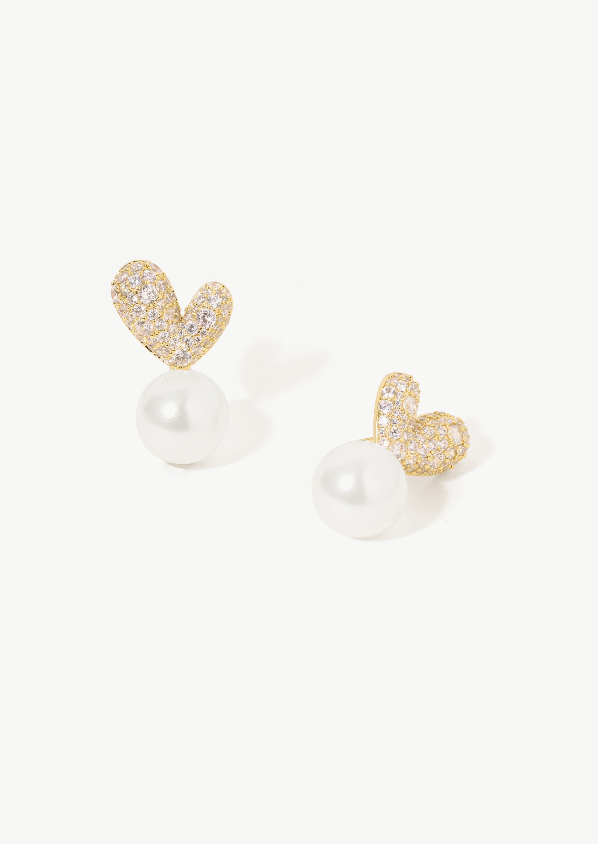 Pave Heart Pearl Stud Earrings