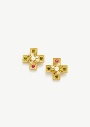 Cross Gemstone Small Stud Earrings