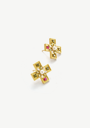 Cross Gemstone Small Stud Earrings