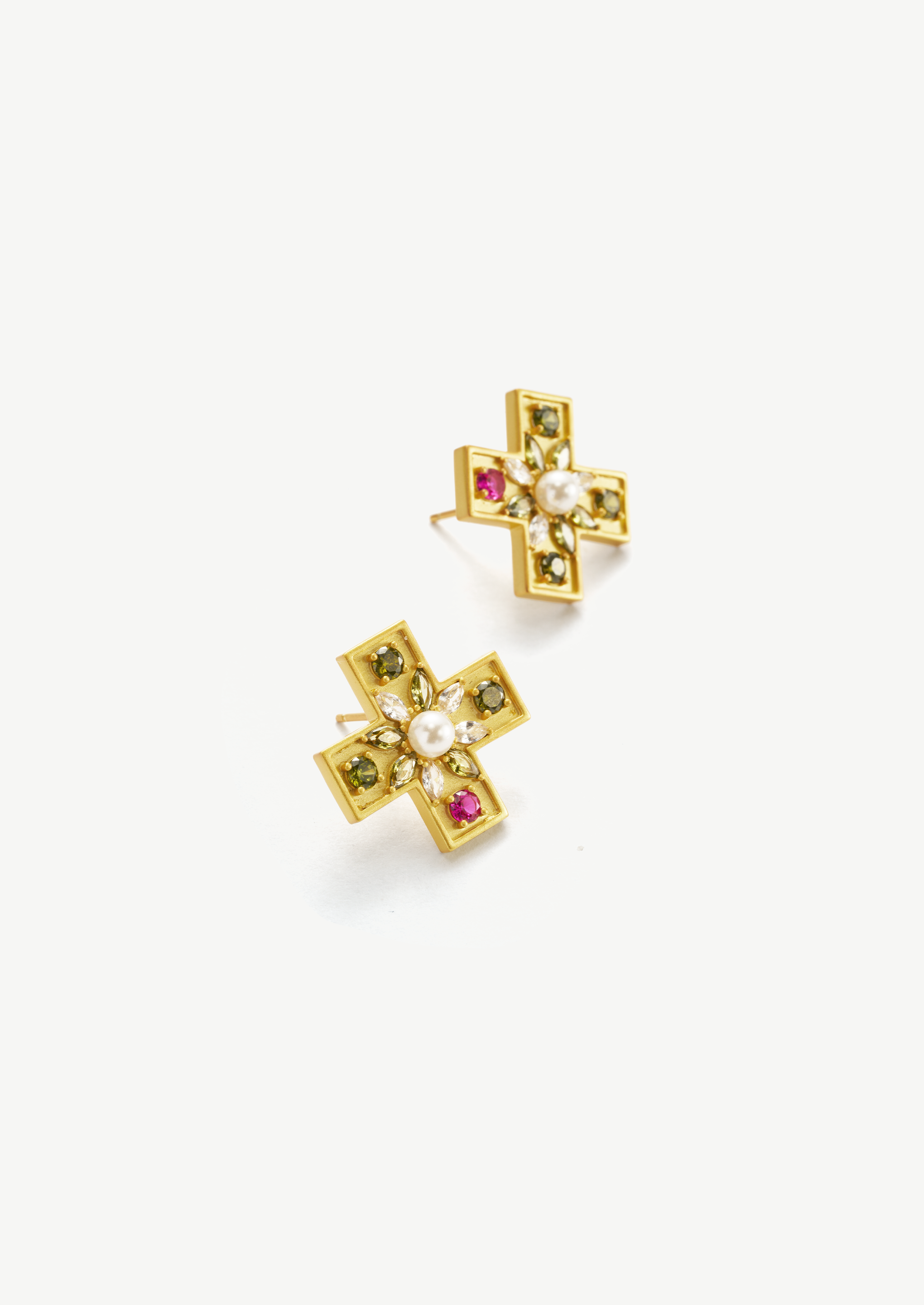 Cross Gemstone Small Stud Earrings