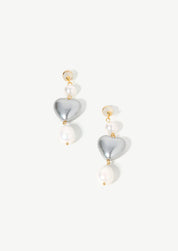 Pearl Heart Triple Drop Earrings