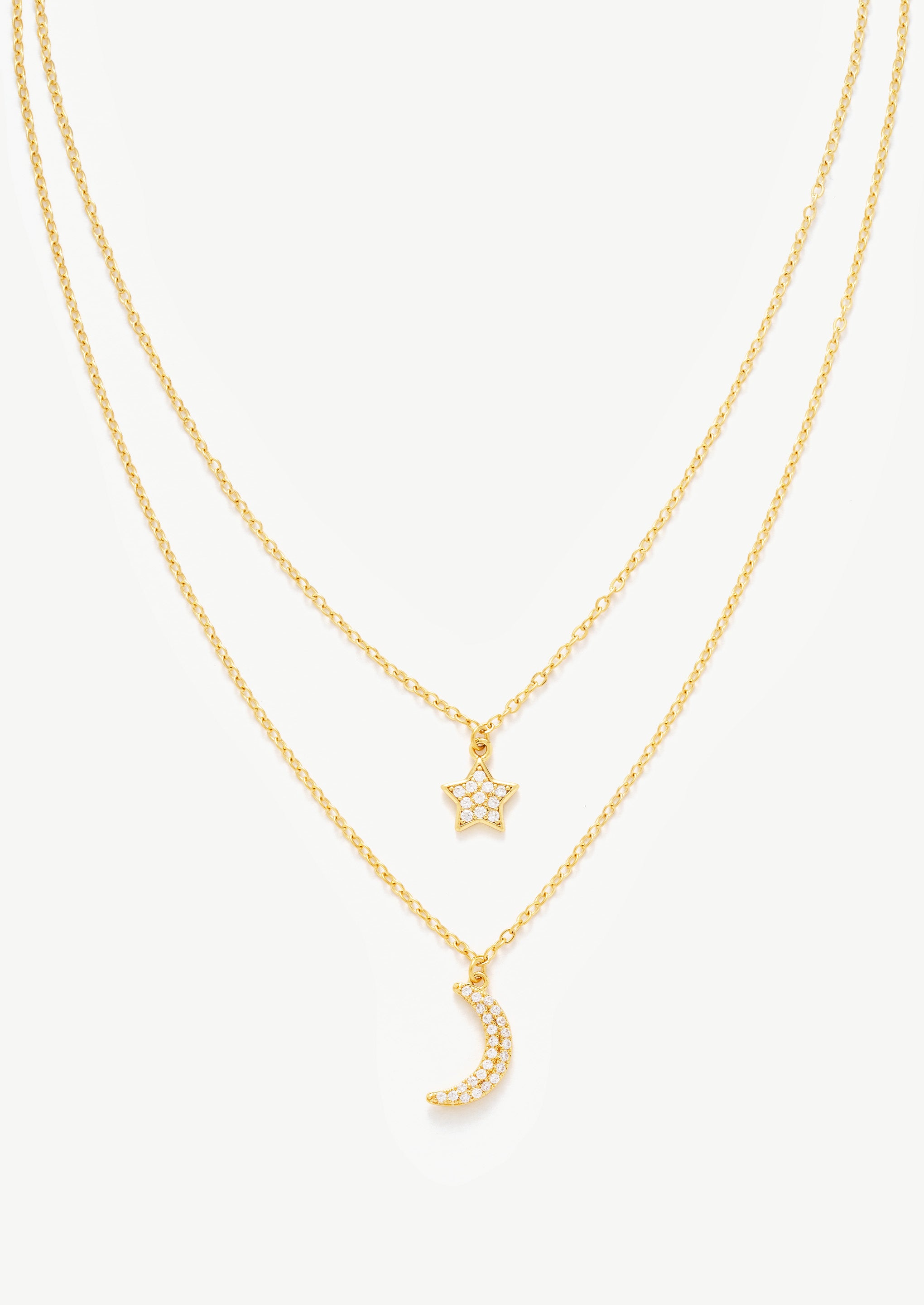 Star Moon Double Pendant Necklace