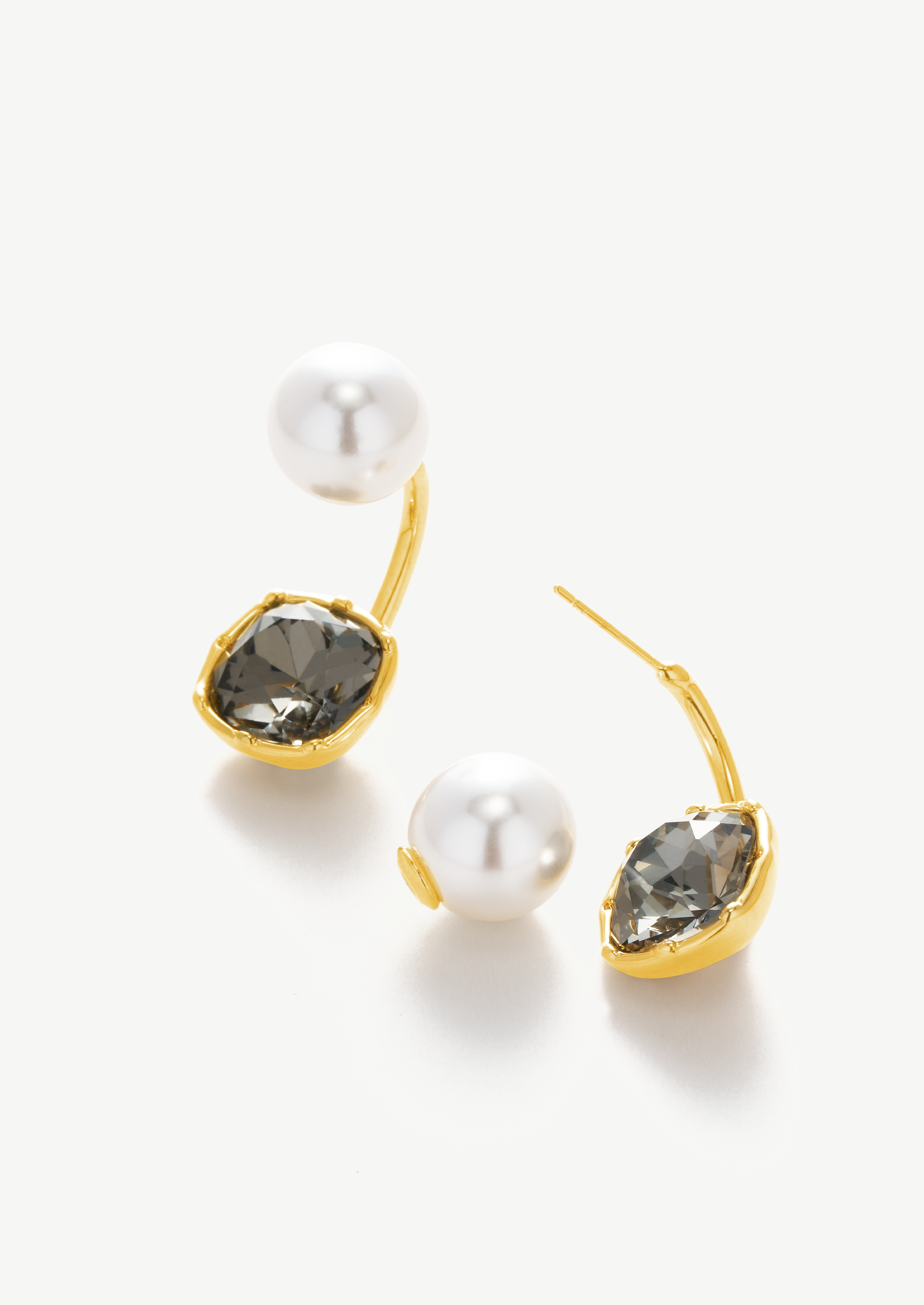 Square Gemstone Pearl Stud Earrings