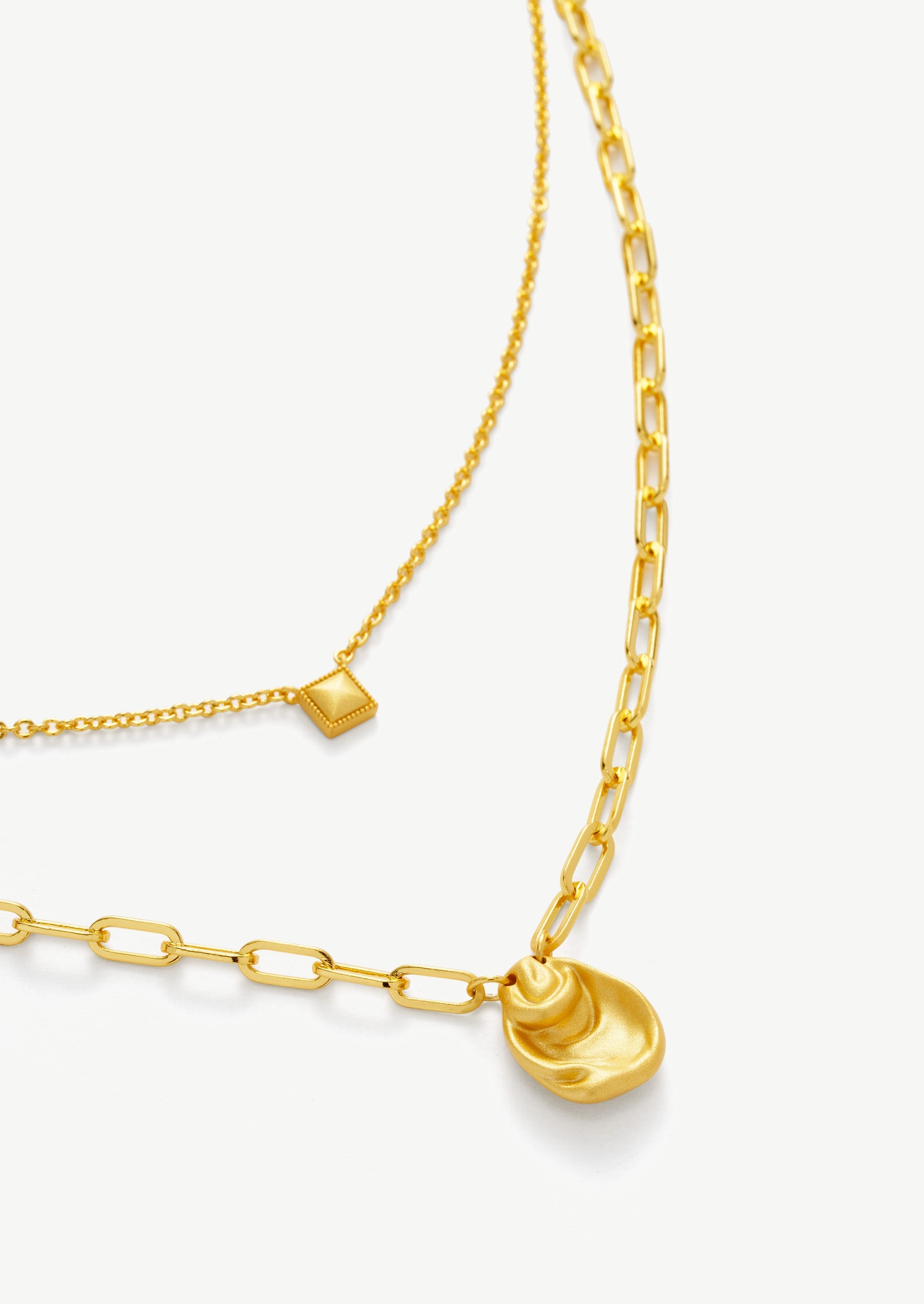 Molten Coin Double Chain Necklace