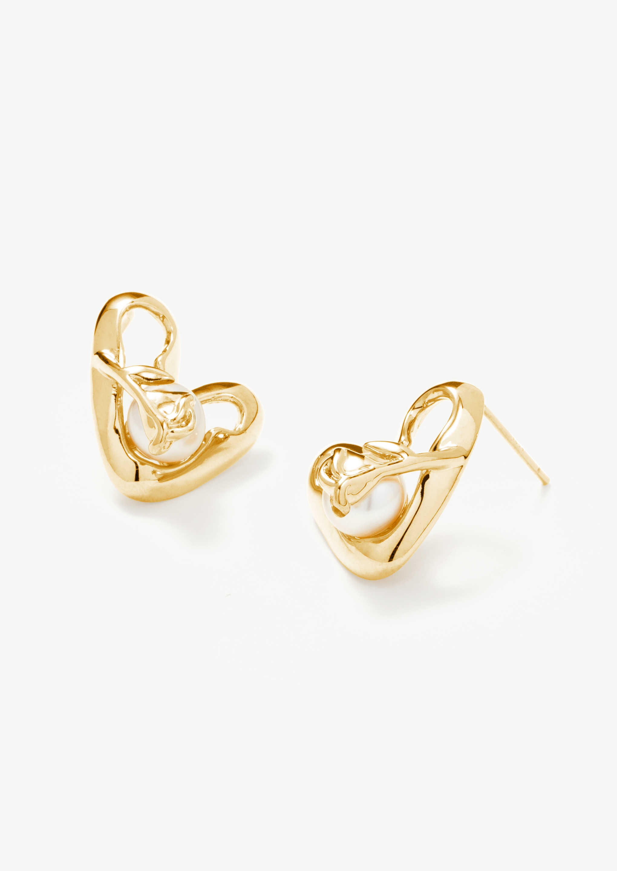 Open Heart Pearl Stud Earrings