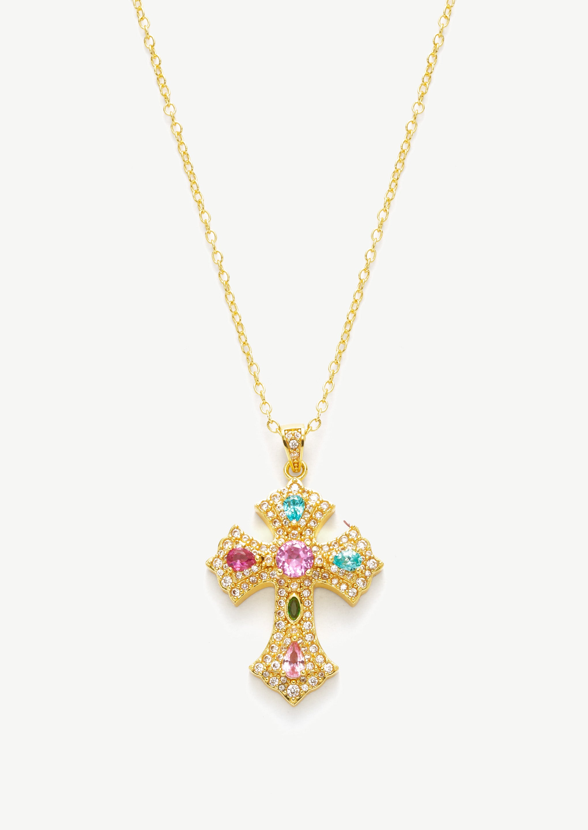Gemstone Cross Pendant Necklace
