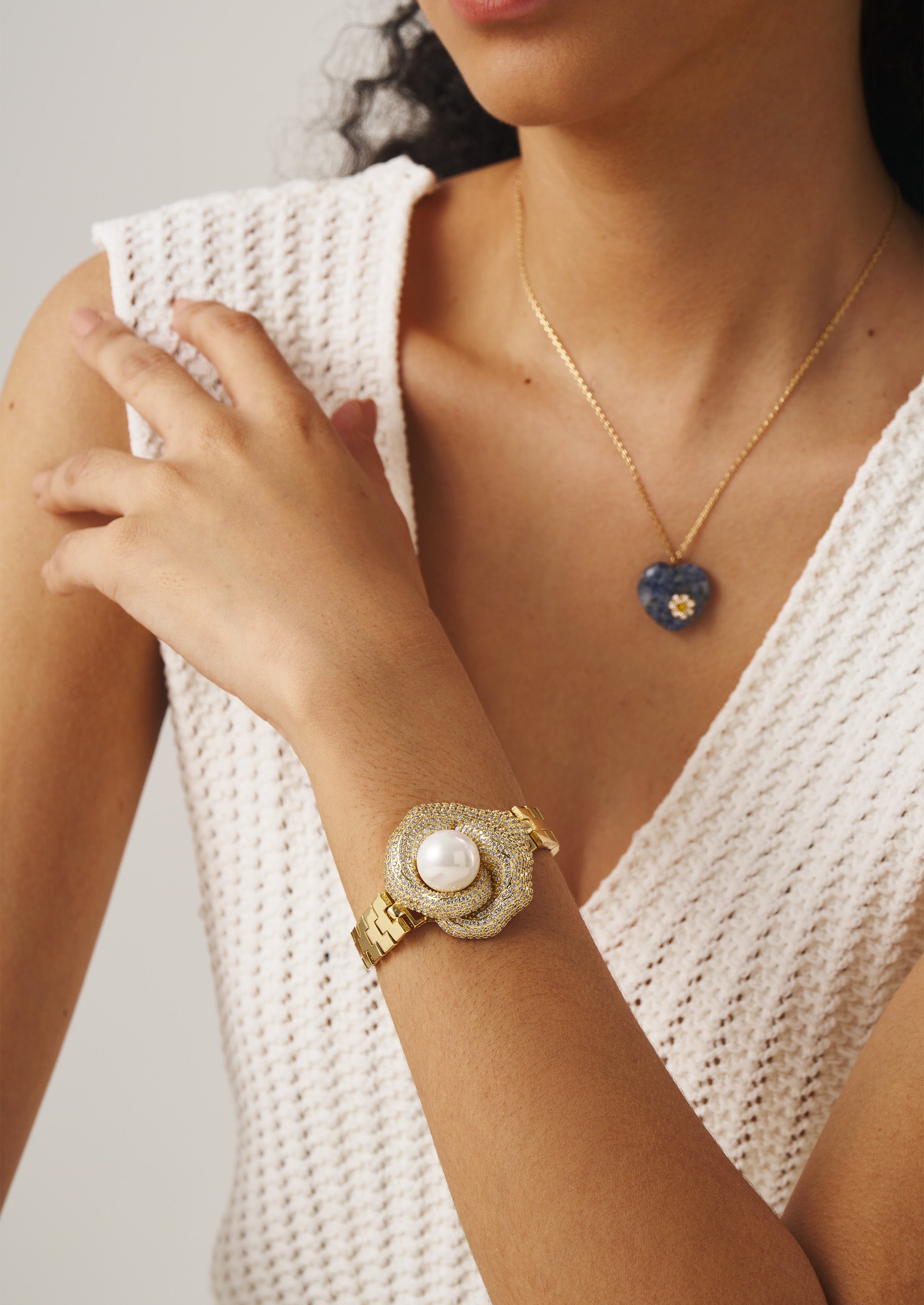 Pearl Flower Wide Bracelet