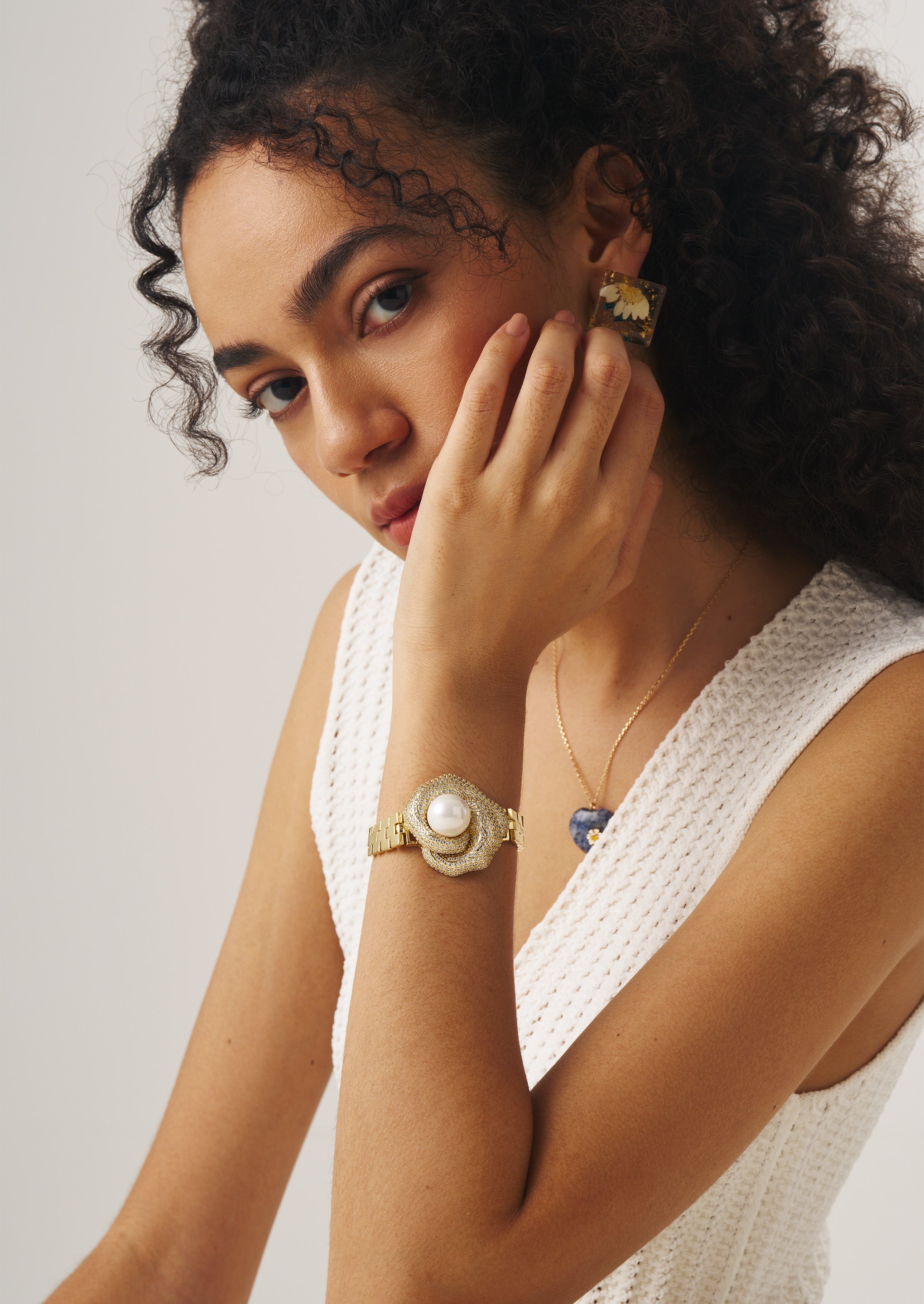 Pearl Flower Wide Bracelet