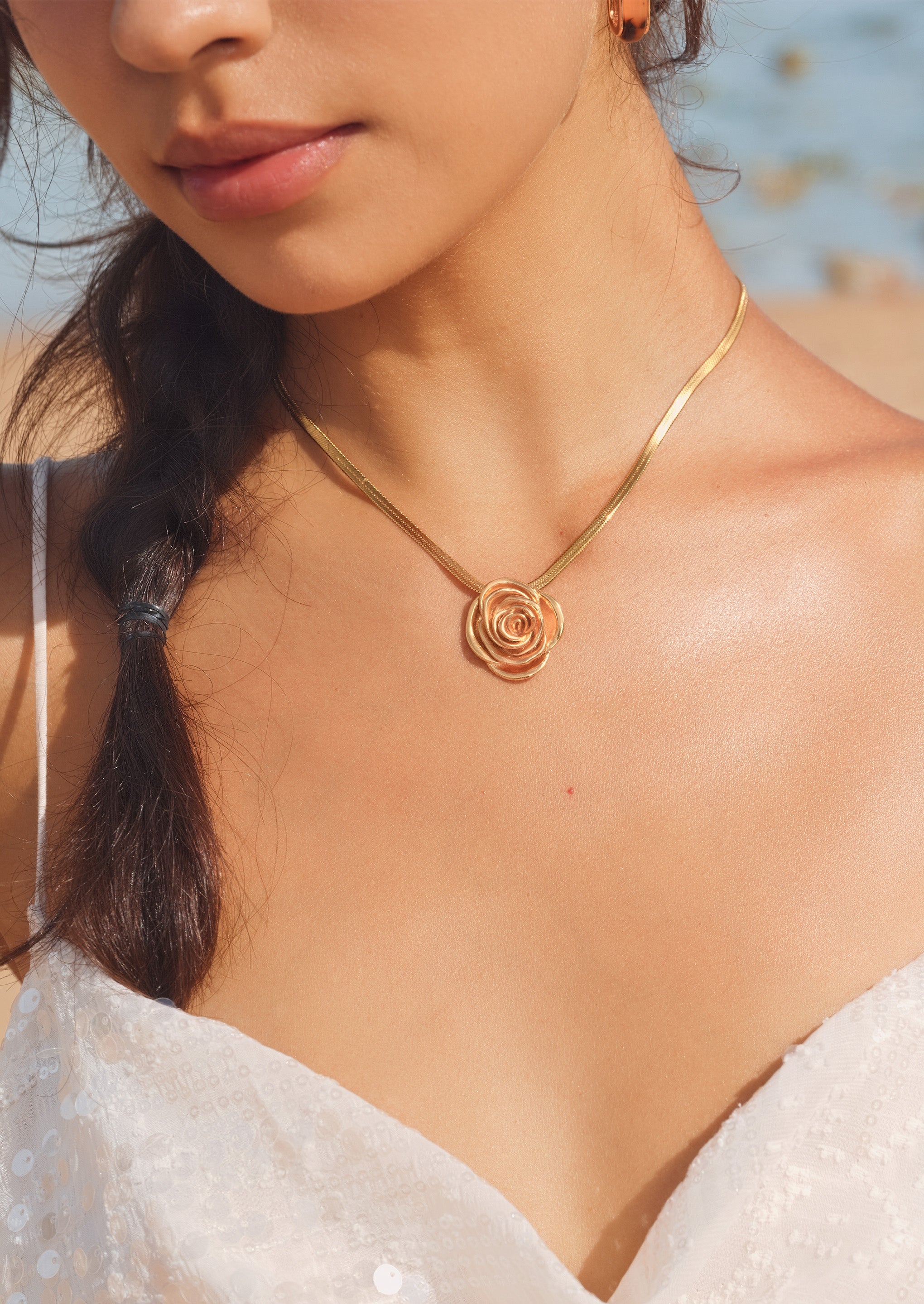 Golden Rose Pendant Necklace