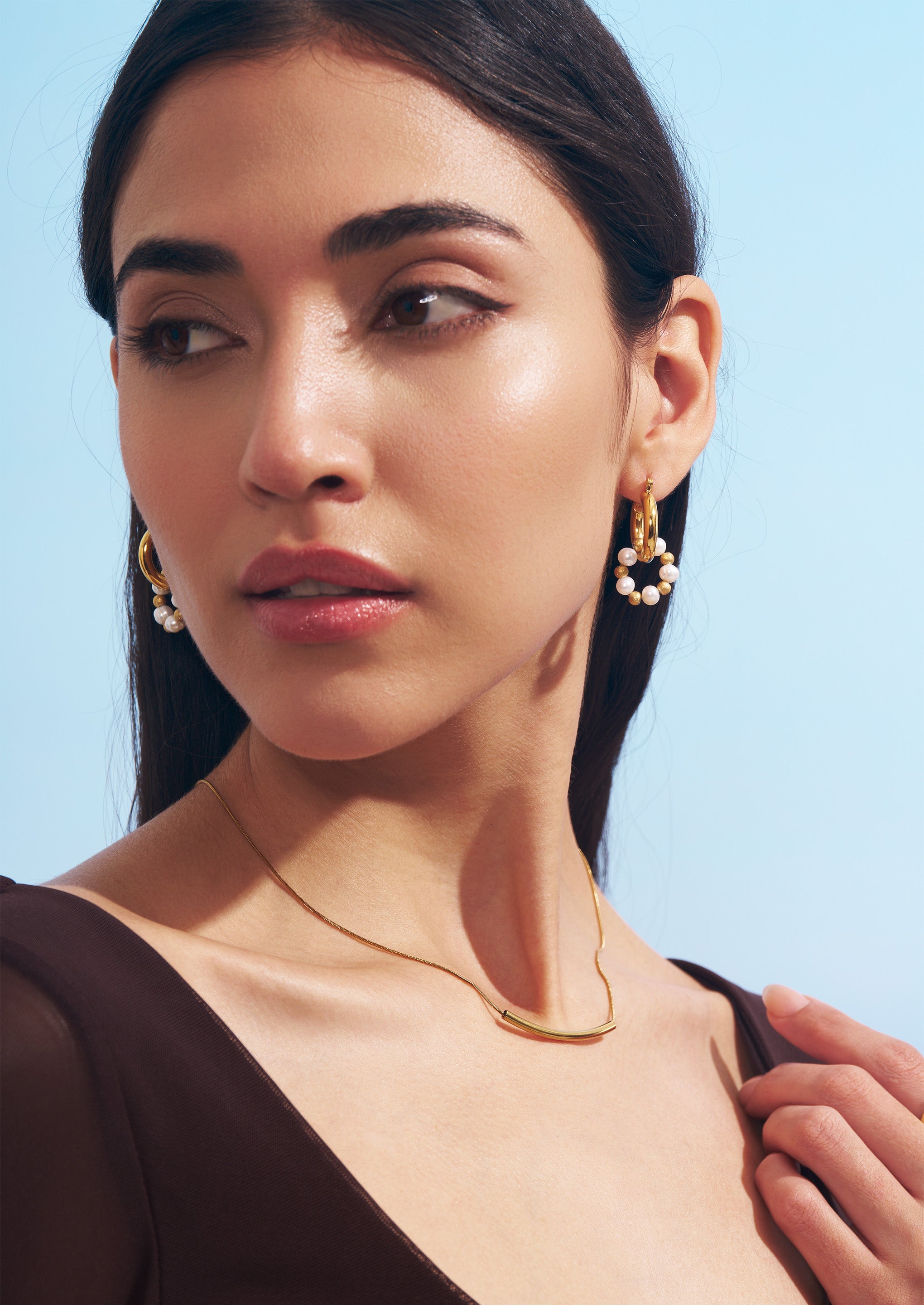 Pearl Beaded Charm Hoop Earrings