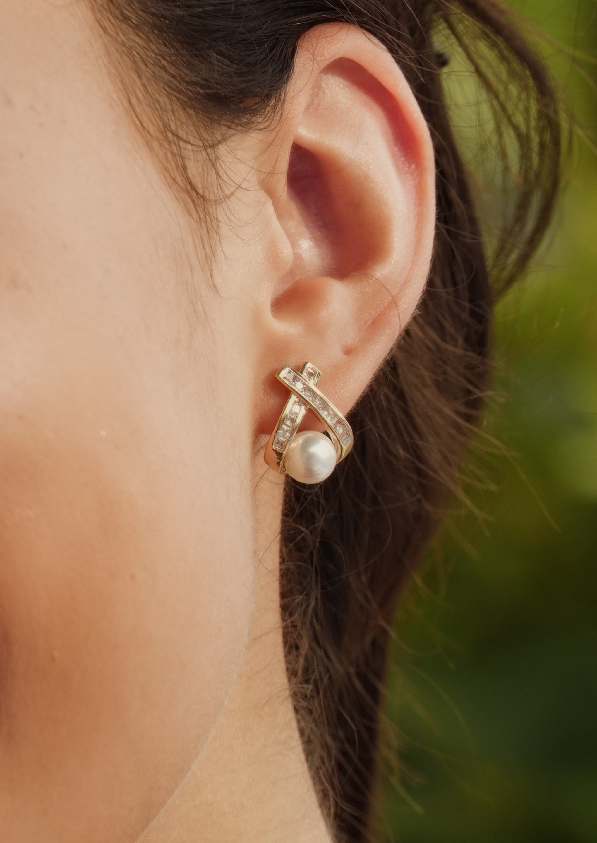 Cross Pearl Stud Earrings