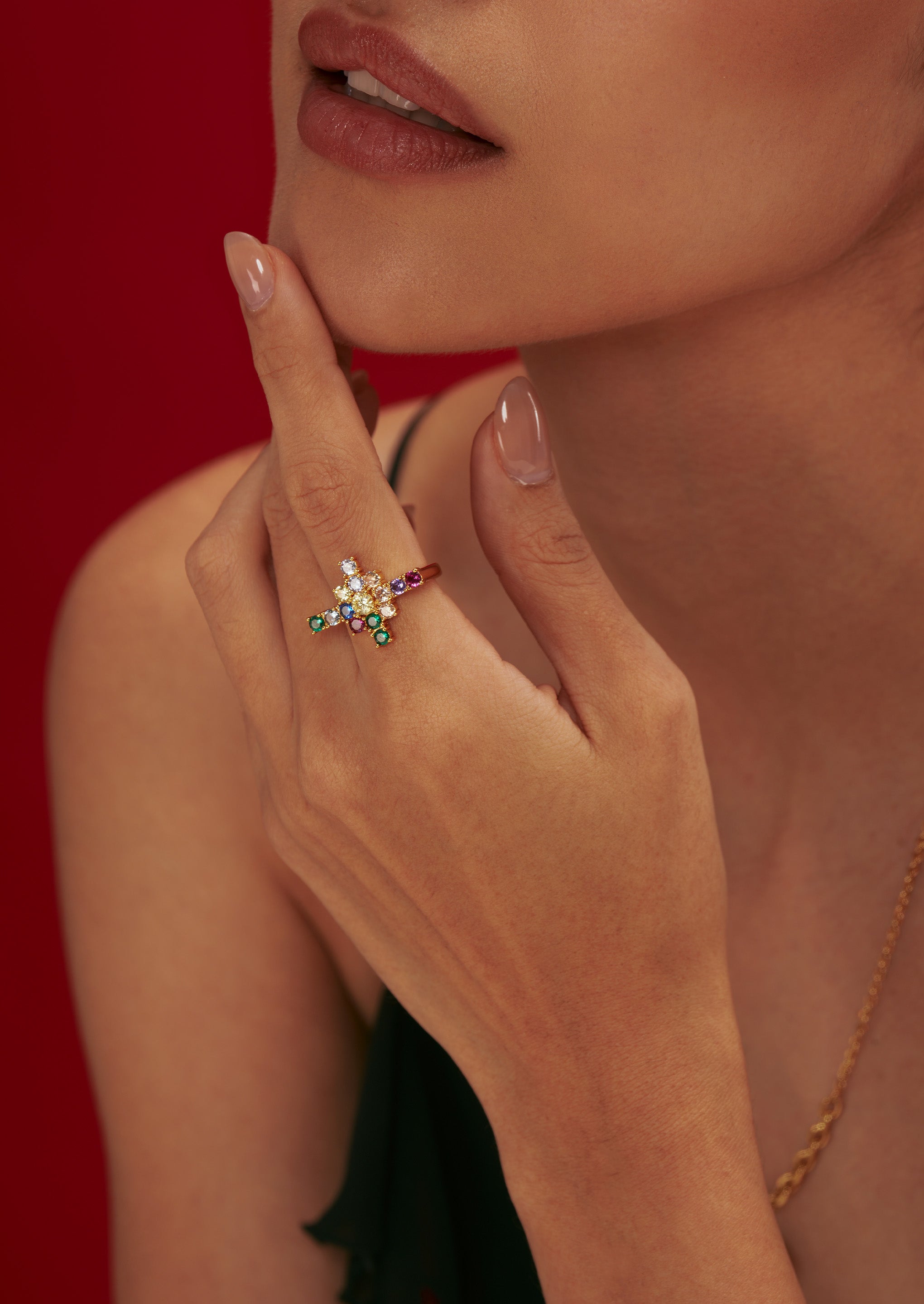 Iridescent Cross Ring