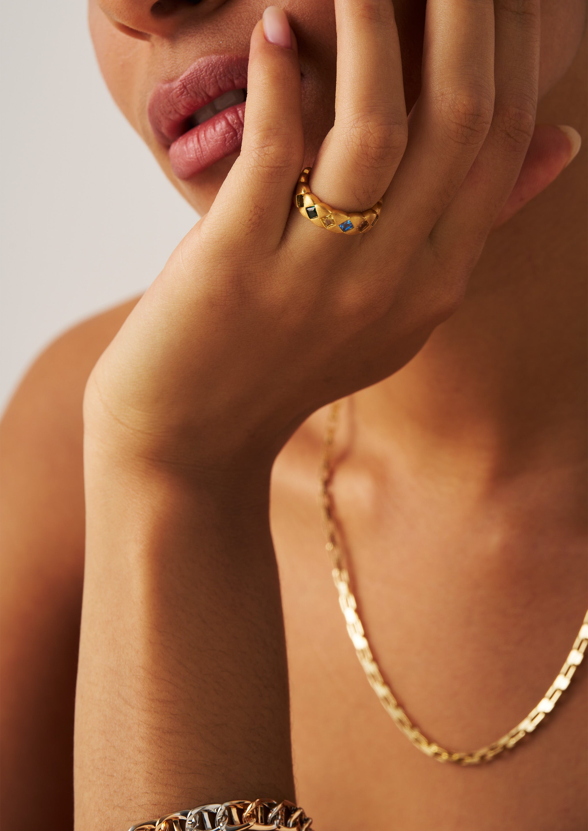 Gemstone Pave Open Ring